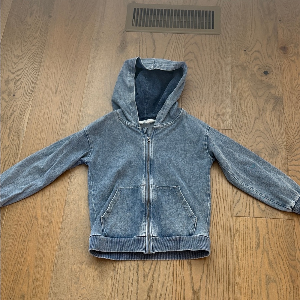 Kids Denim-Look Zip Hoodie Jacket - Blue